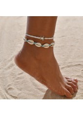 Layered Design White Round Anklet Set
