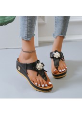 Toe Post Mid Heel Black Flip Flops