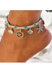 Silver Shell and Starfish Detail Anklet