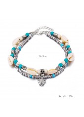 Beads Conch Design Silver Round Anklet Set