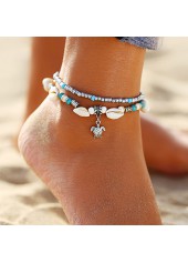 Beads Conch Design Silver Round Anklet Set