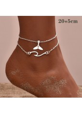 Layered Design Silver Whale Tail Anklet Set