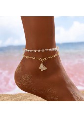 Butterfly Golden Rhinestone Layered Design Anklet