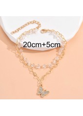 Butterfly Golden Rhinestone Layered Design Anklet