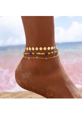 Layered Beads Golden Round Anklet Set