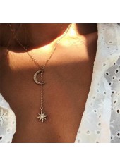 Moon and Star Design Golden Necklace