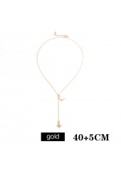 Moon and Star Design Golden Necklace