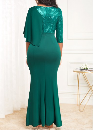 Rosewe Emerald Green Formal Dress Split V Neck Evening Dress Teal Dress Green Split V Neck Mermaid Dress - XXL