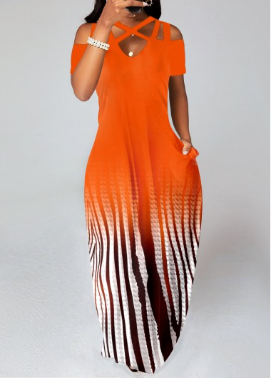Plus Size Orange Criss Cross Ombre Maxi Dress 24$