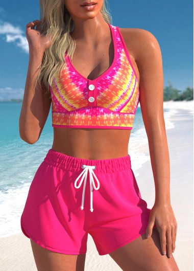 Hot Pink High Waisted Tie Dye Print Bikini Set