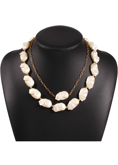 Pearl Detail Gold Asymmetric Design Necklace Set