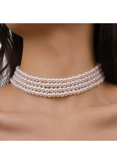 Round Pearl Design White Layered Necklace product