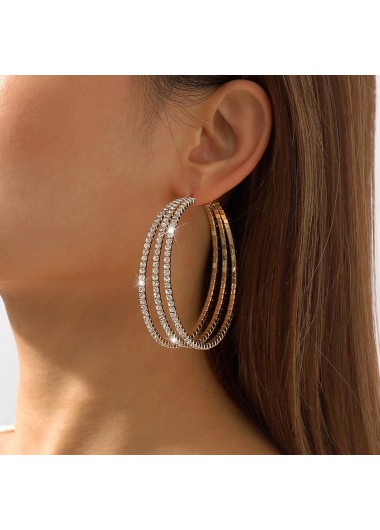 Gold Round Rhinestone Detail Layered Earrings product