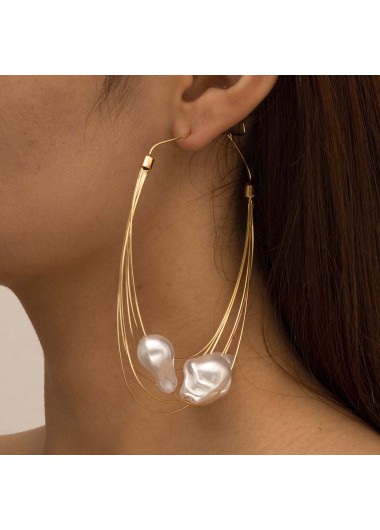 Asymmetric Pearl Design Gold Layered Earrings product