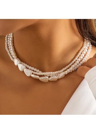 Asymmetric Pear Detail White Layered Necklace product