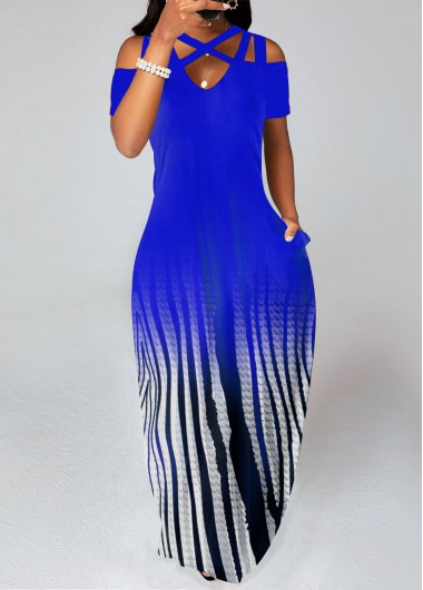 Ombre Criss Cross Royal Blue Maxi Dress 25$