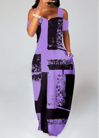 Graffiti Print Pocket Pink O Shape Maxi Dress 33$