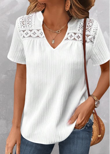 Plus Size White Lace Short Sleeve Blouse 33$