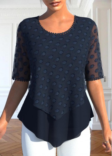 Plus Size Navy Layered Short Sleeve Blouse 37$