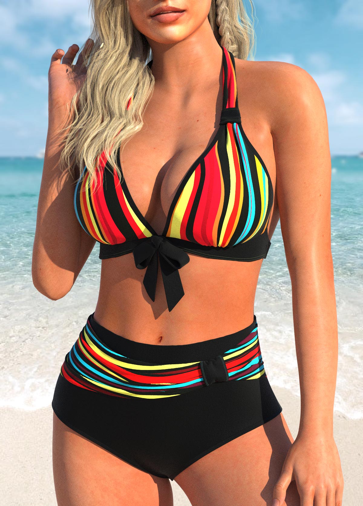 Halter Rainbow Color Bowknot Bikini Set