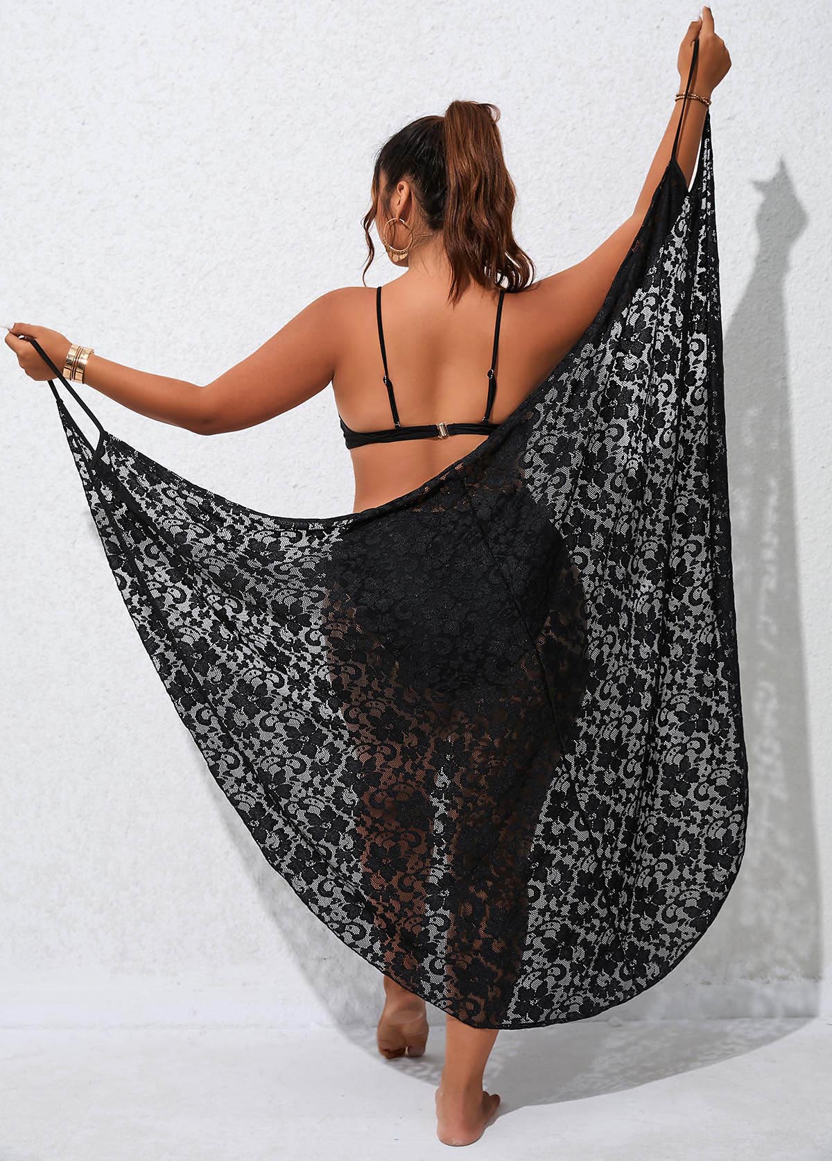 Criss Cross Black Plus Size Cover Up