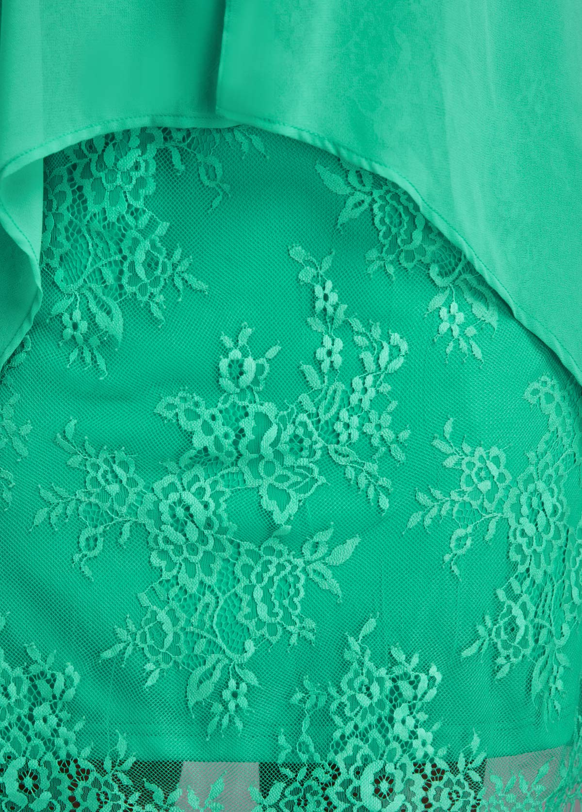 Green H Shape Round Neck Sleeveless Lace Dress