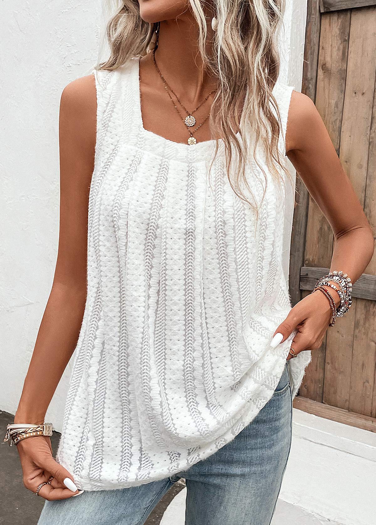 Breathable Square Neck White Tank Top