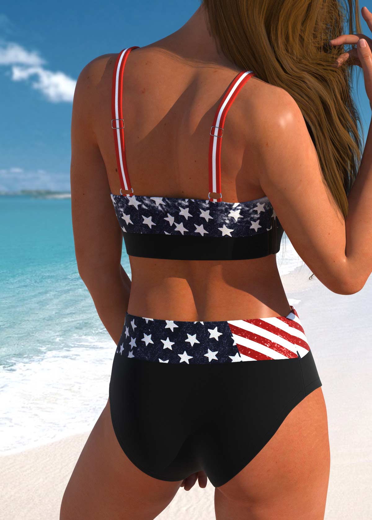 High Waisted American Flag Print Bowknot Bikini Set