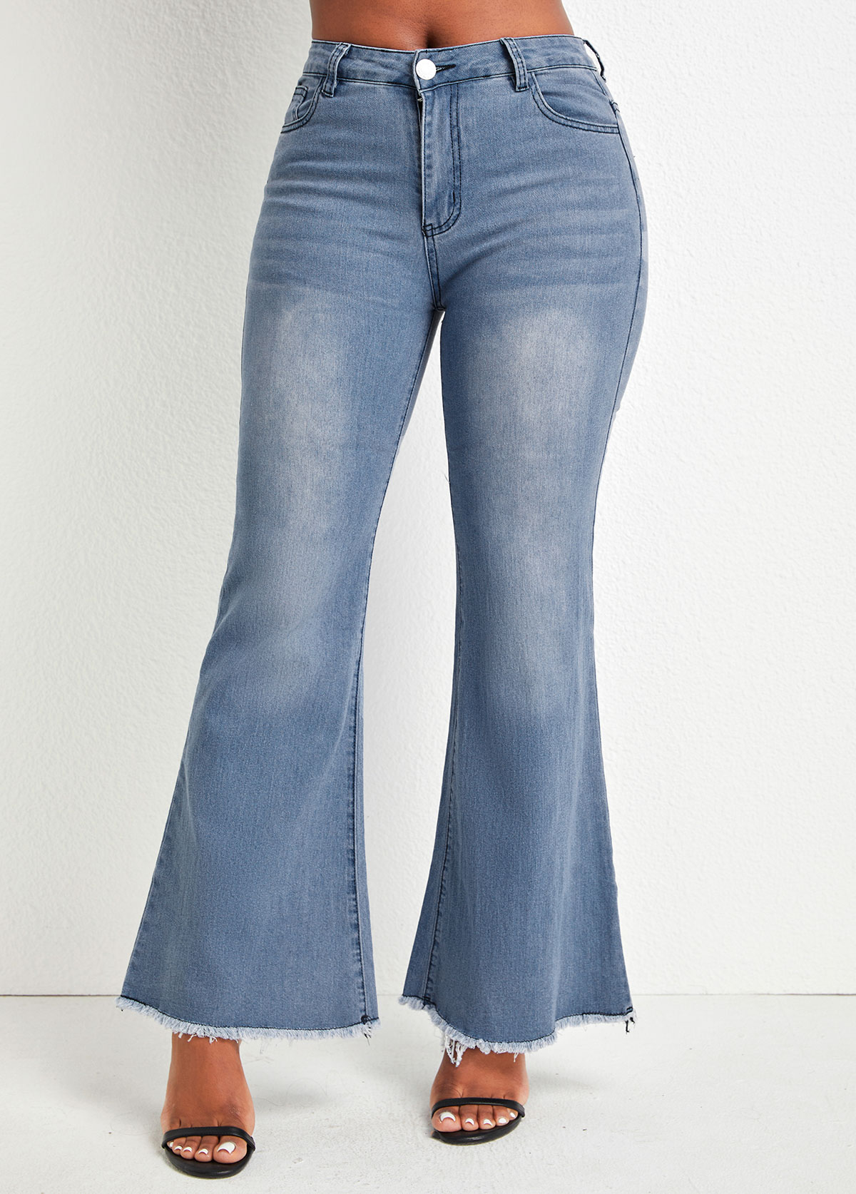 Pocket Denim Blue Zipper Fly Flare Leg Jeans | Rosewe.com - USD $29.98