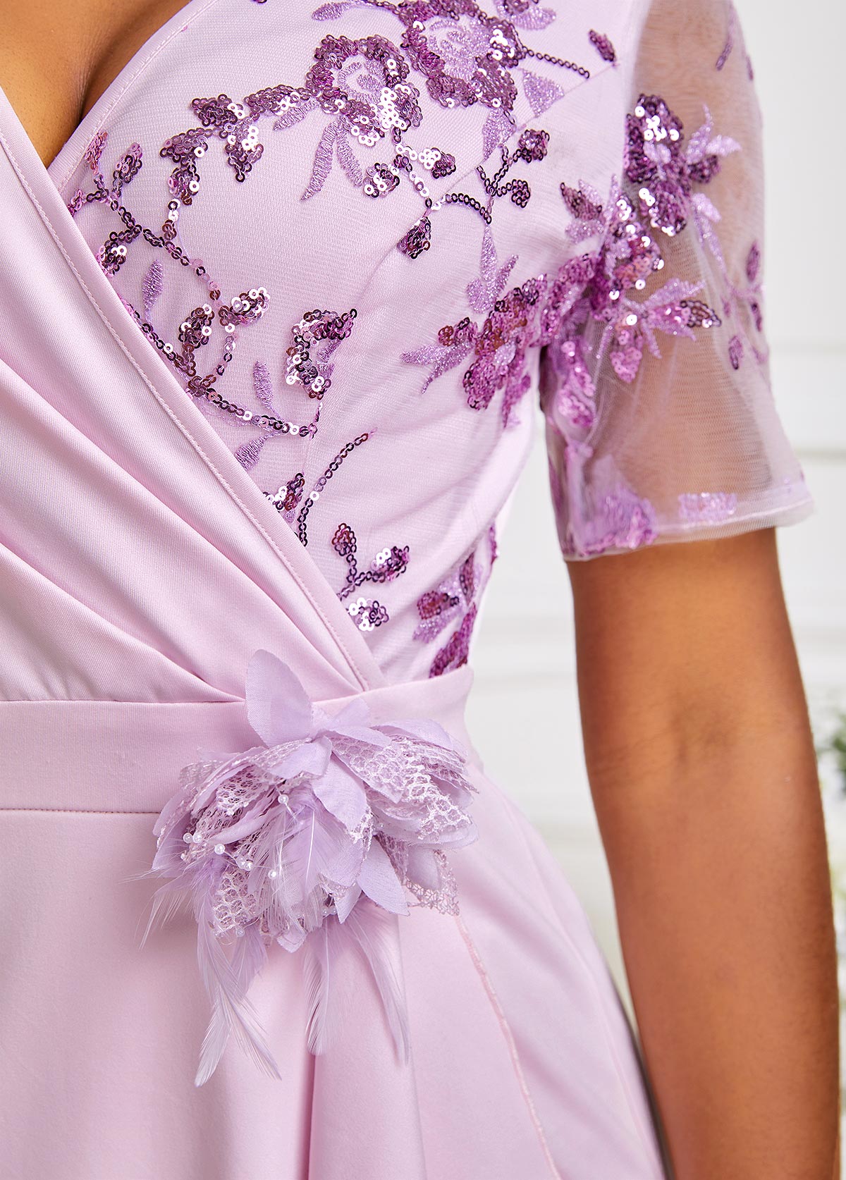 V Neck Lace Light Purple Bodycon Dress