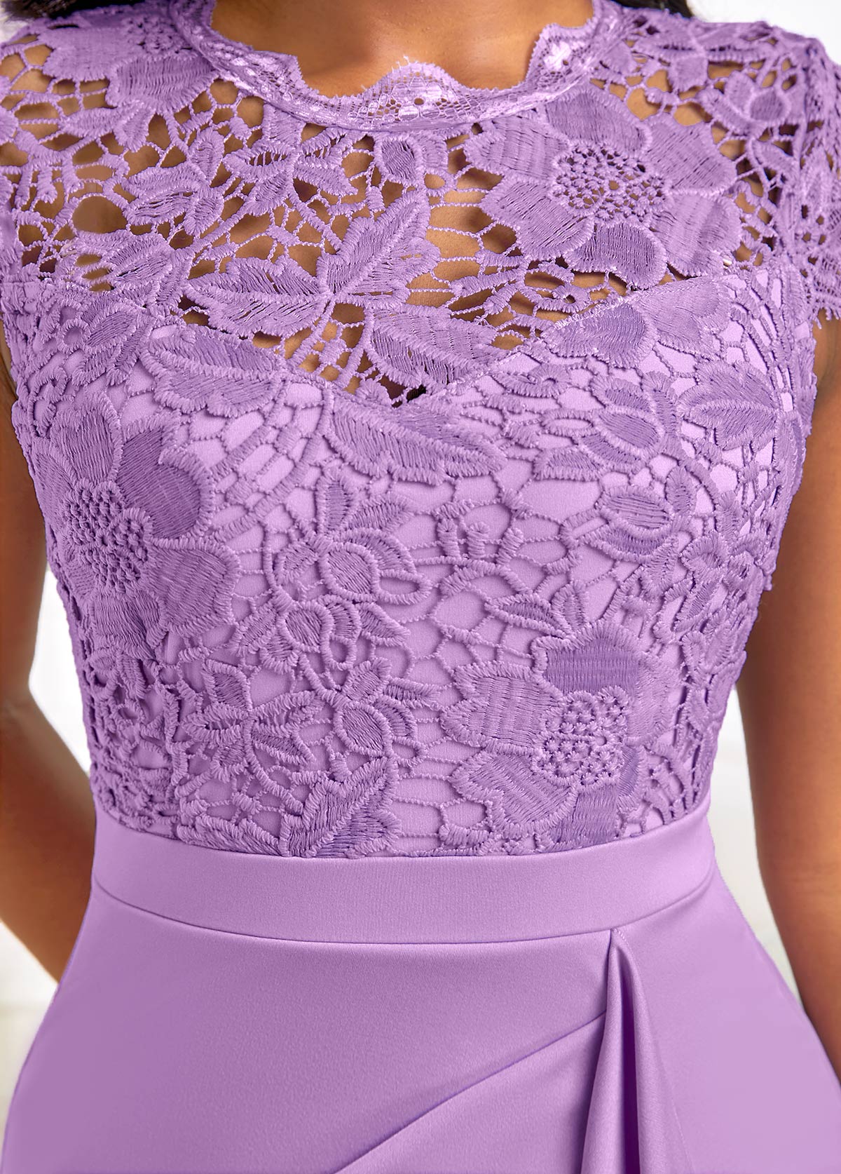 Light Purple Round Neck Lace Bodycon Dress