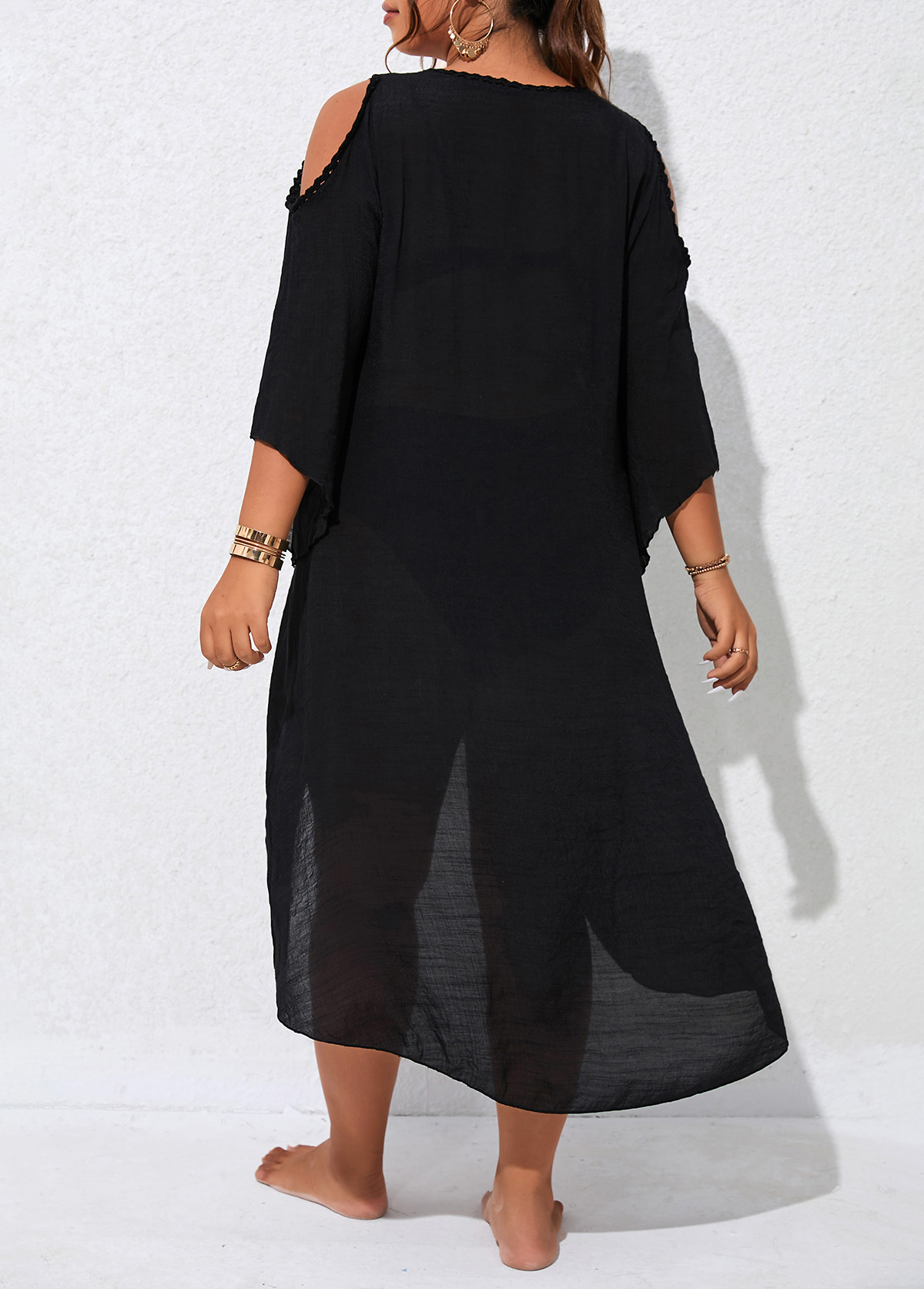 Black Patchwork Plus Size Weave Cover Up