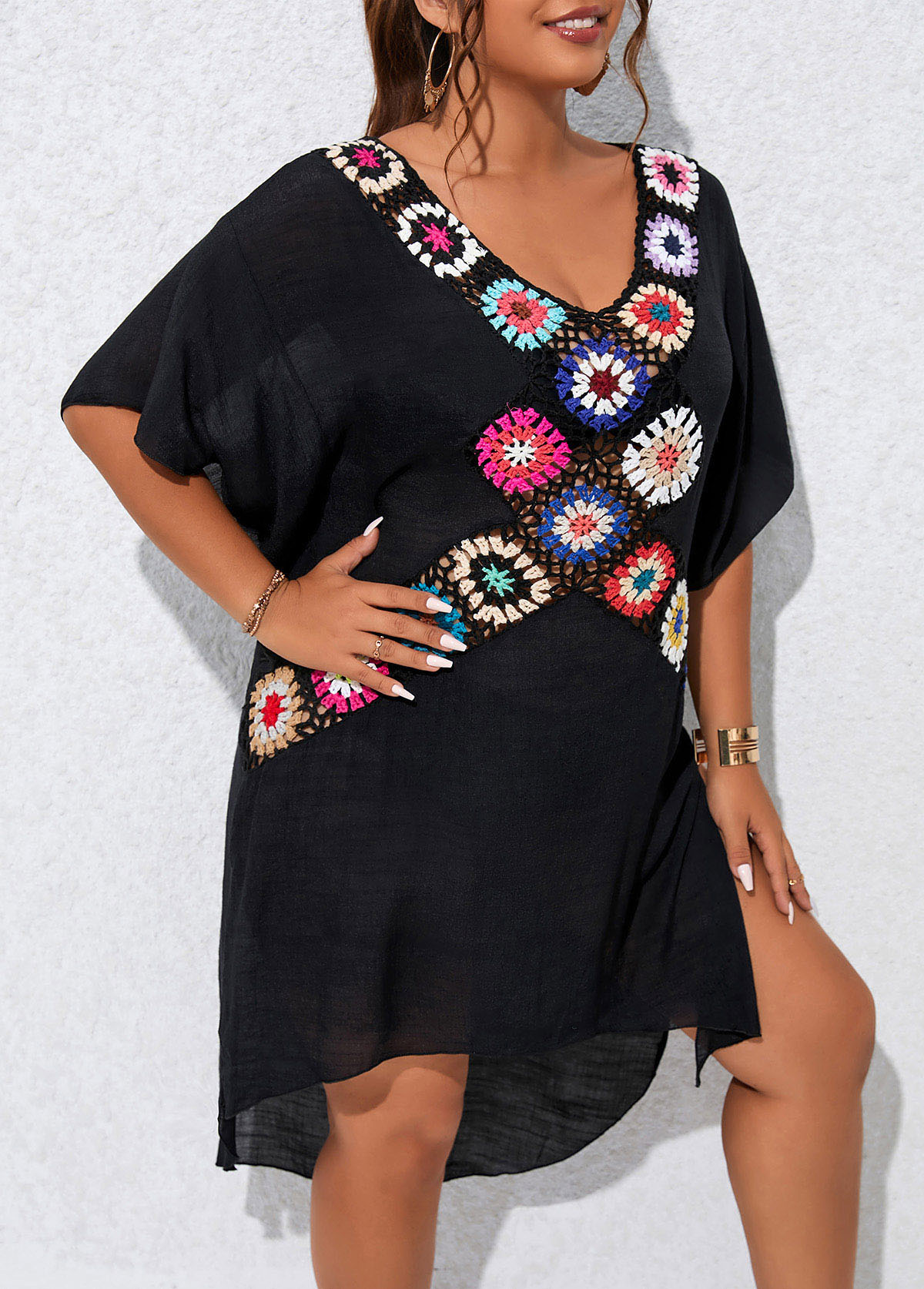 Black Plus Size Patchwork Cover Up