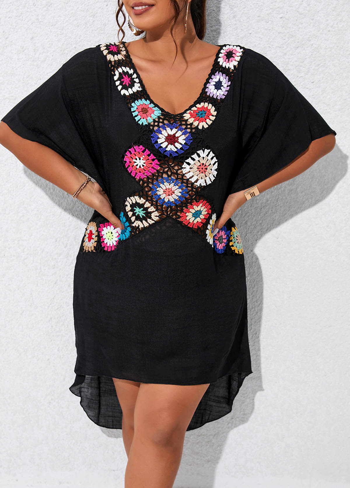 Black Plus Size Patchwork Cover Up