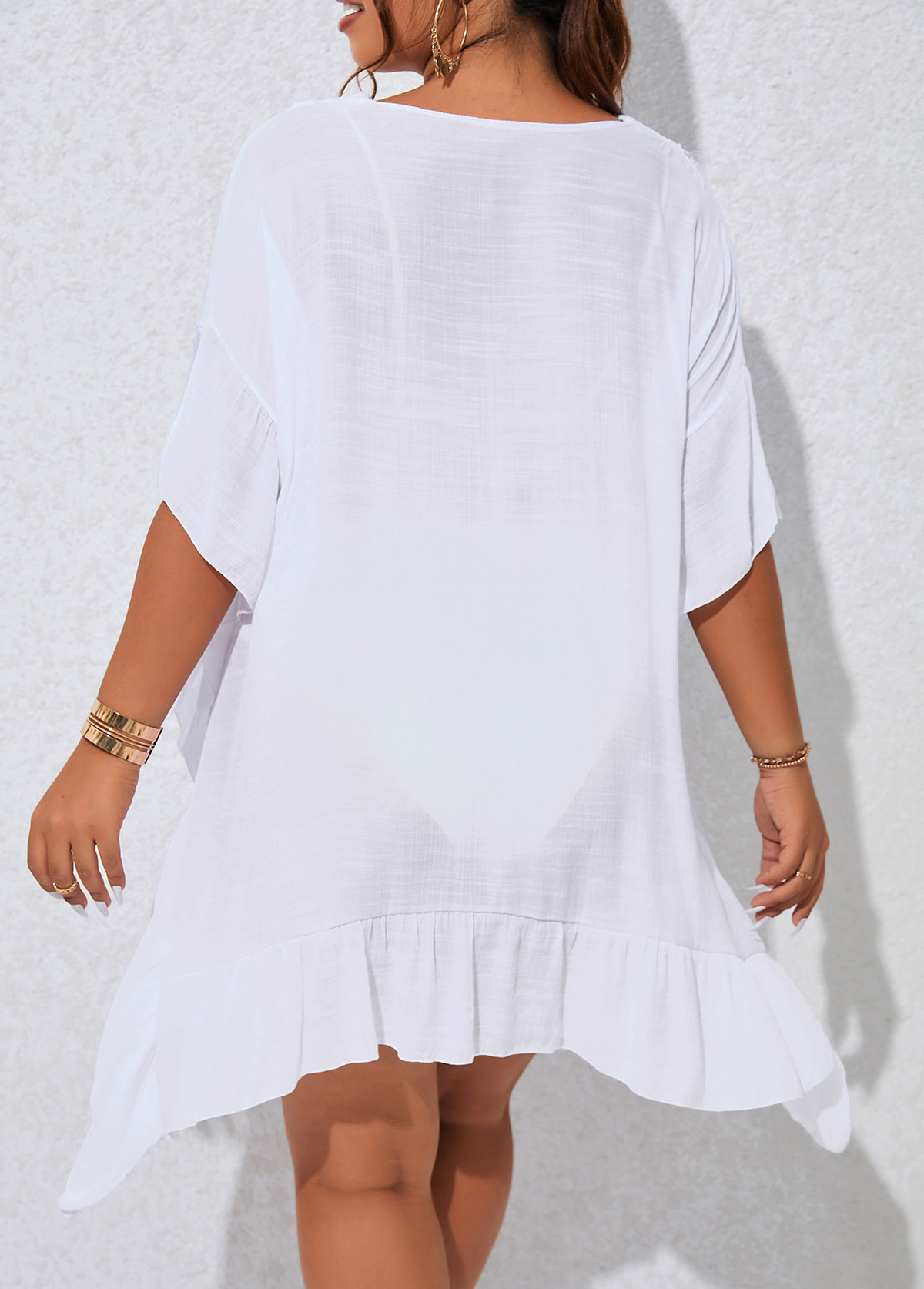 Patchwork White Plus Size Tassel Cover Up