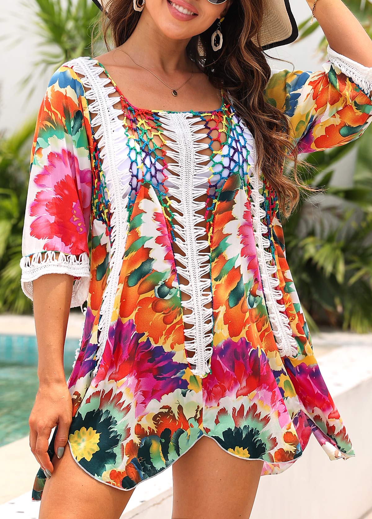 Tie Dye Print Patchwork Multi Color Cover Up
