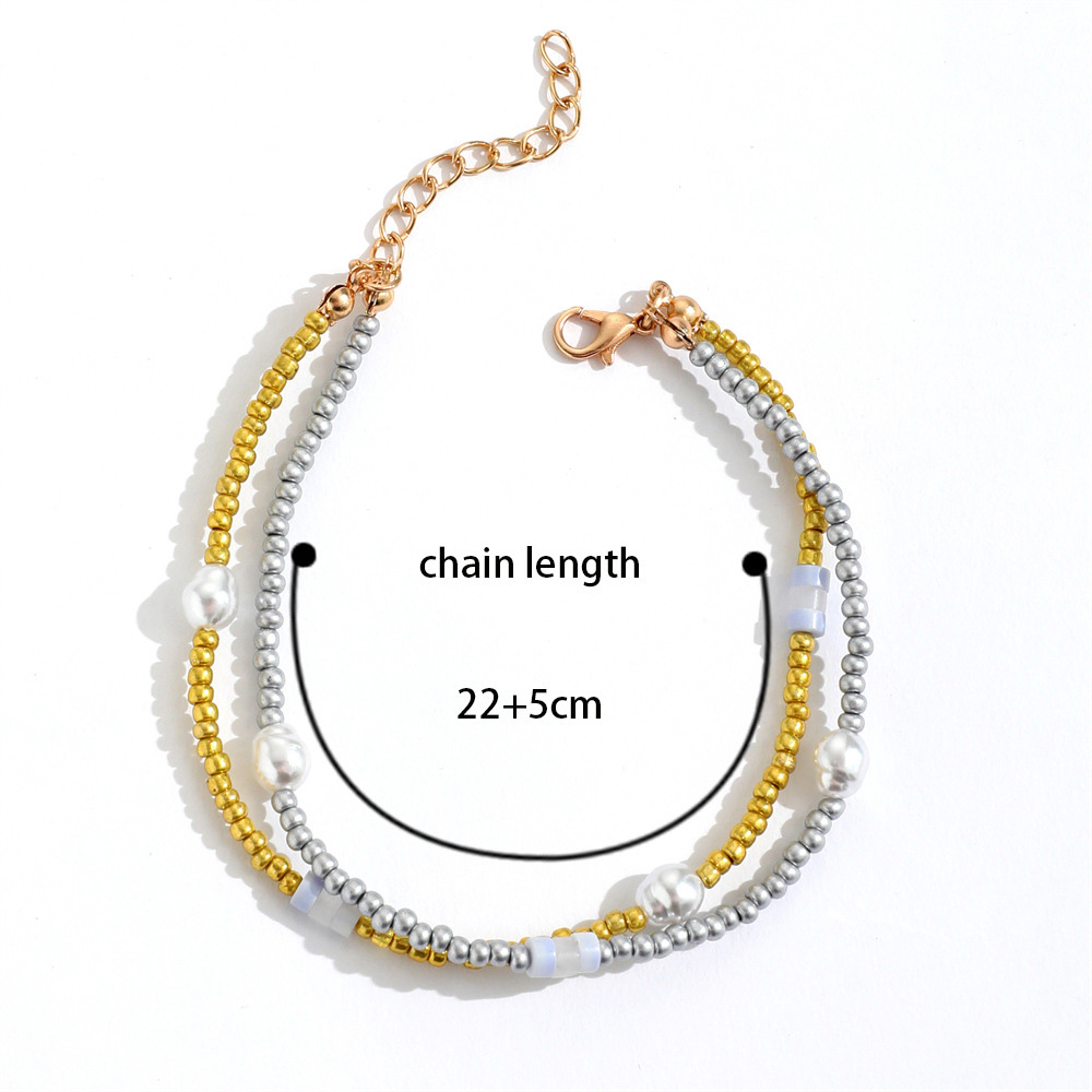 Pearl Beads Detail Multi Color Round Anklet Set