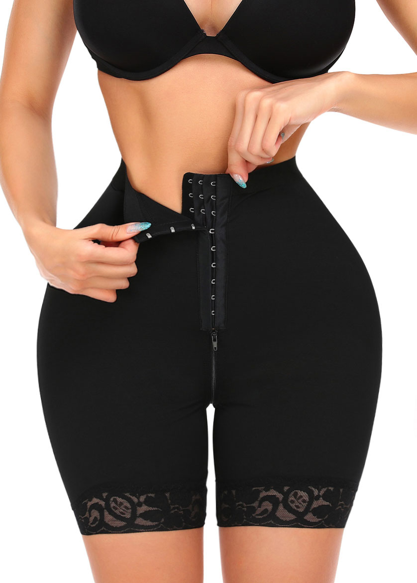 Lace Black Zipper High Waisted Shapewear Panties