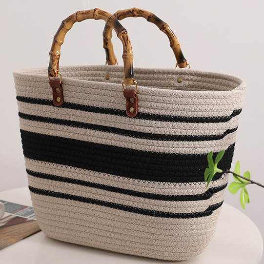 Contrast White Striped Open Hand Bag