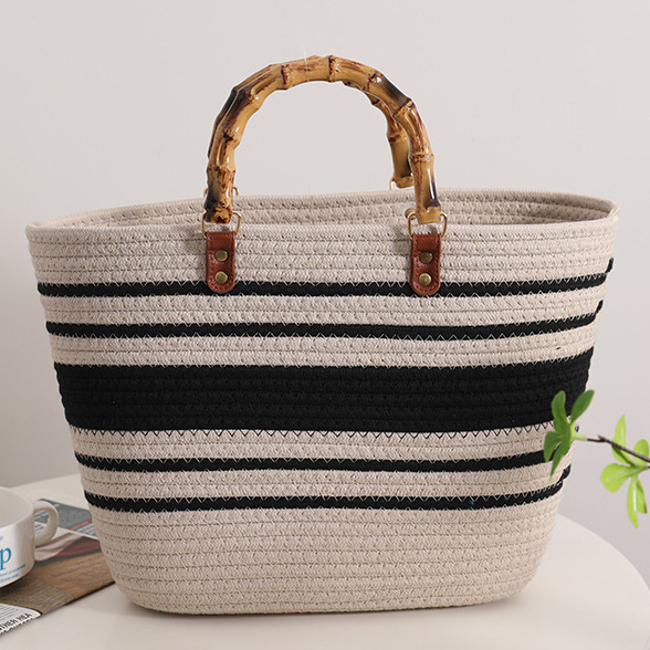 Contrast White Striped Open Hand Bag