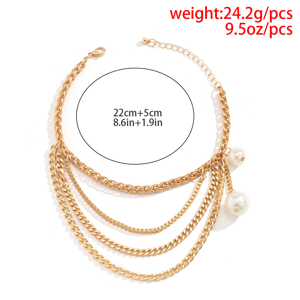 Layered Design Pearl Gold Chain Anklet