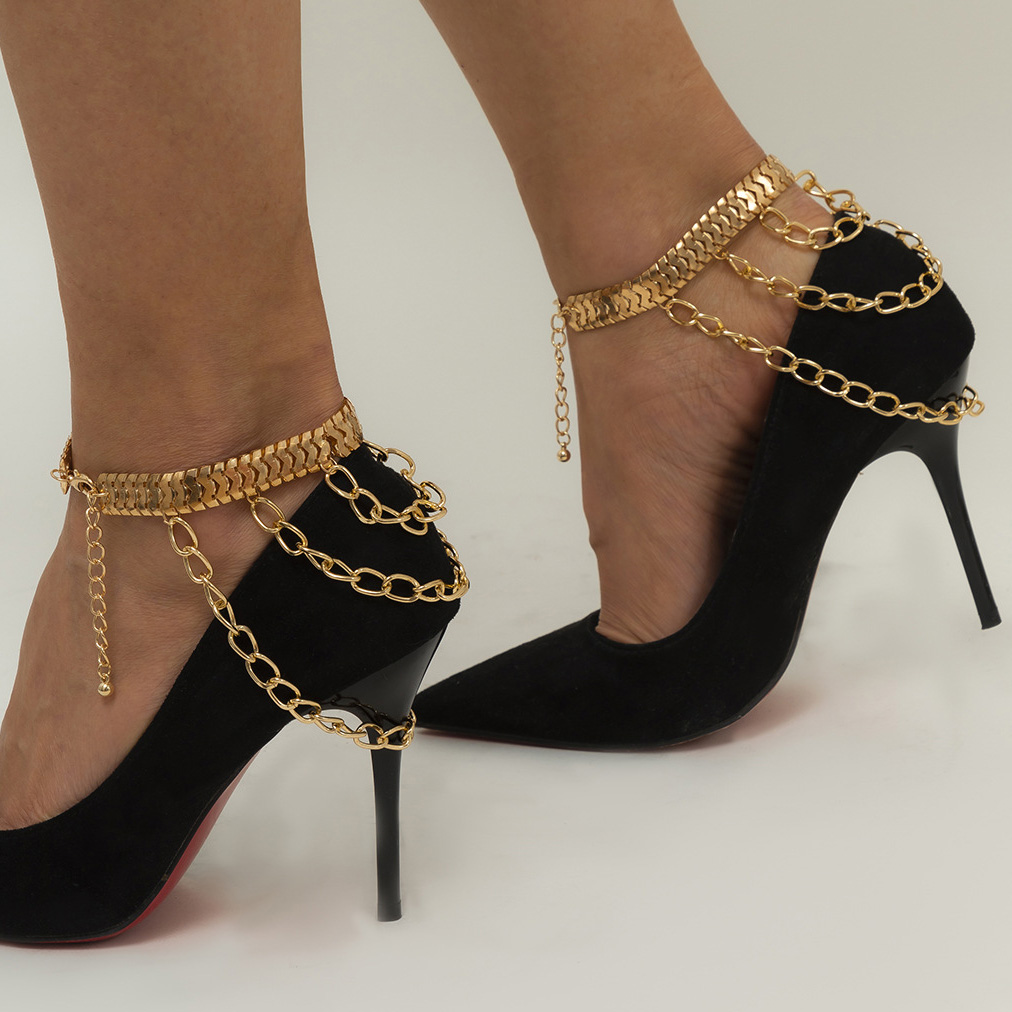 Layered Design Gold Chain Detail Anklet