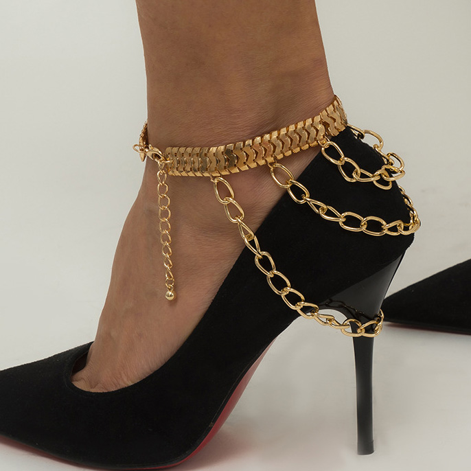 Layered Design Gold Chain Detail Anklet