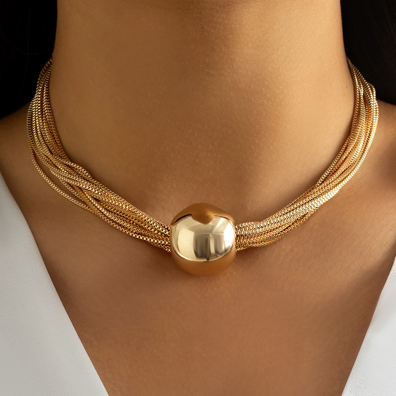 Layered Design Gold Iron Detail Necklace