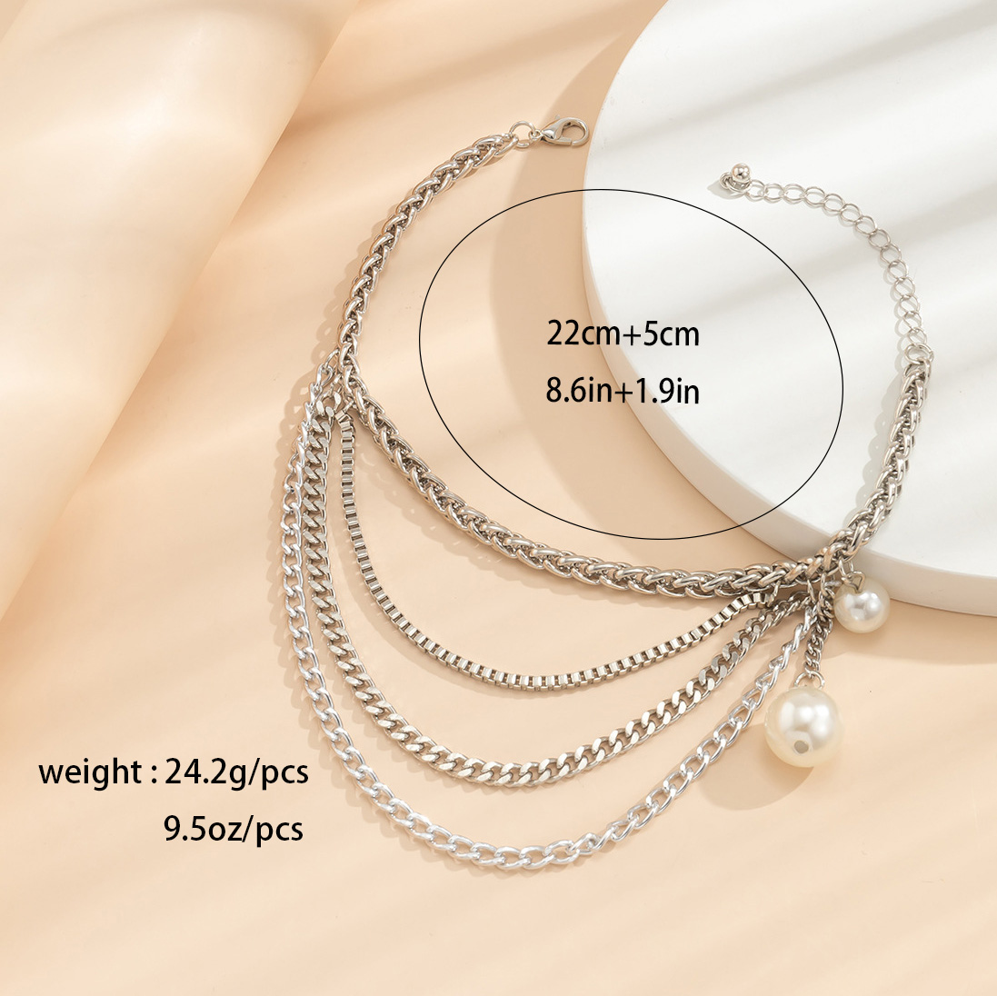 Pearl Detail Layered Silvery White Anklet