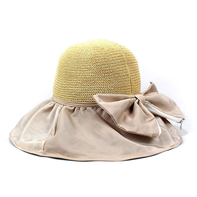 Bowknot Design Beige Patchwork Visor Hat