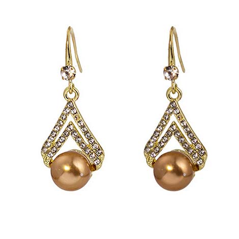 Pearl Gold Rhinestone Design Geometric Earrings