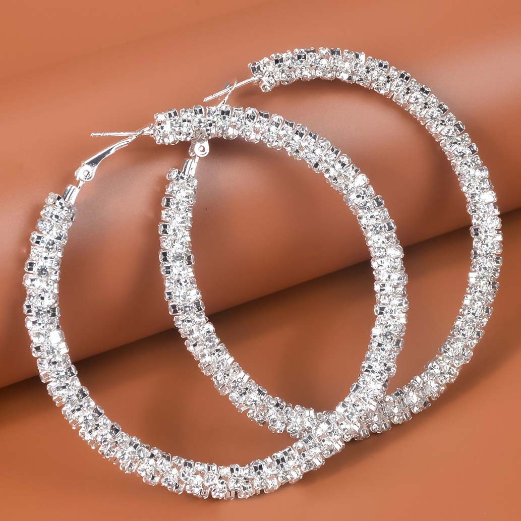 Rhinestone Detail Silvery White Round Earrings