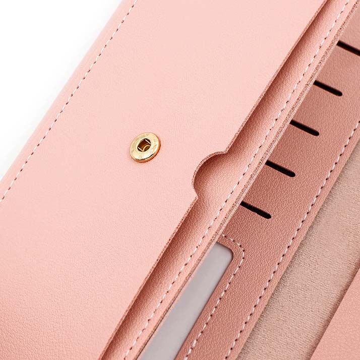 Metal Ring Detail Pink Hasp PU Wallet