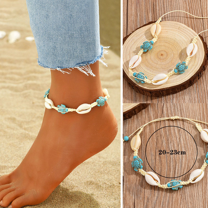 Sea Turtle Conch Detail White Anklet